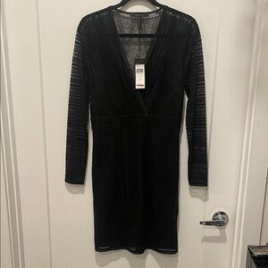 BCBGMaxAzria Black Sheer Long Sleeve Dress